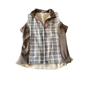 S.J.A Baker Plaid Sleeveless Vest In Brown & Beige Size L 100% Cotton Made In In
